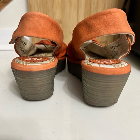 Fly London Orange Wedge Shoes with Unique Design - Picture 3 of 10